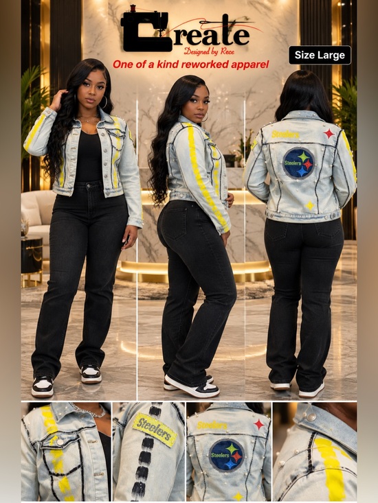 Jackets & Blazers - Custom Steelers Women's Embellished Denim Jacket